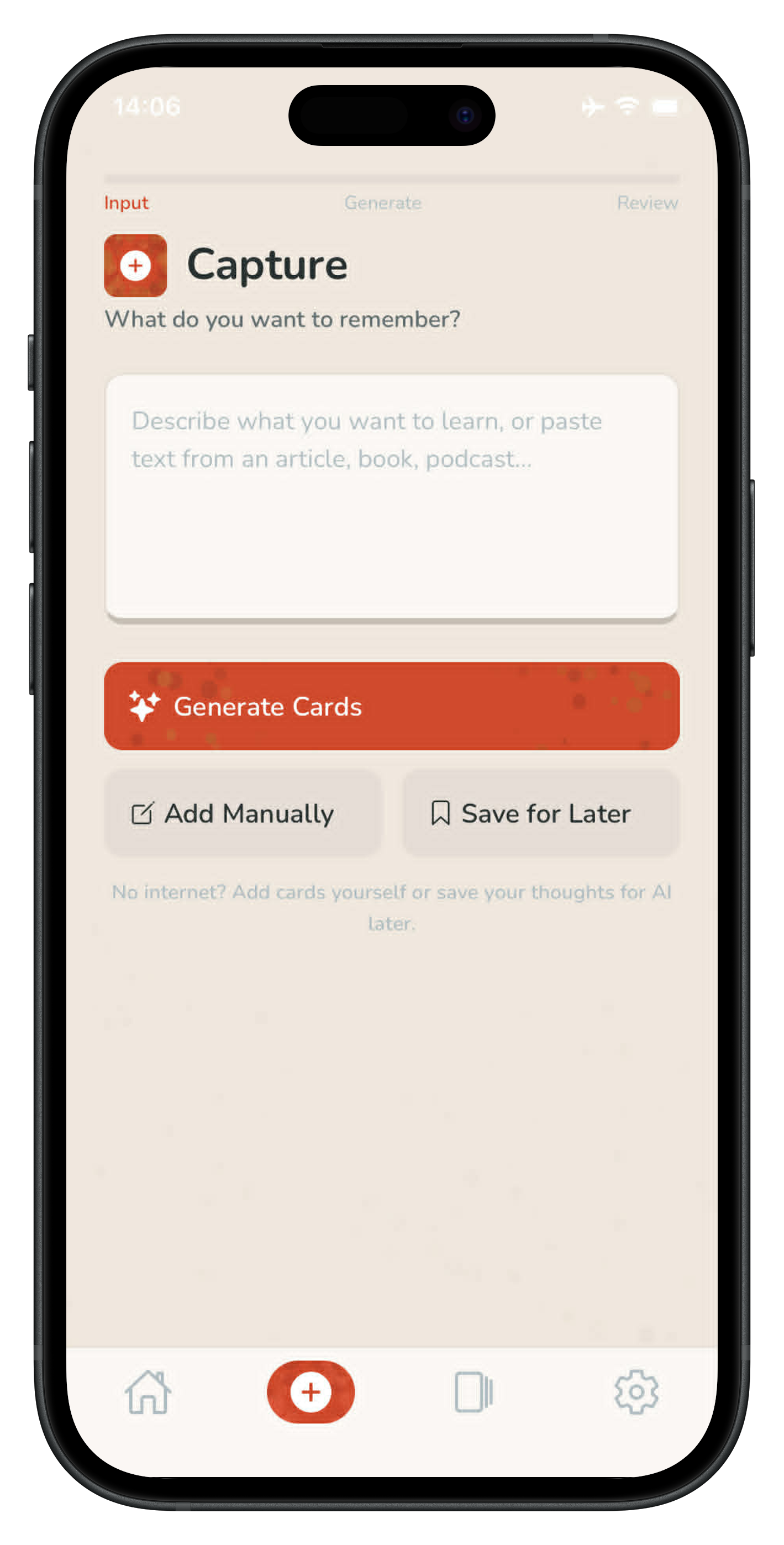 Ochre capture screen — type or paste what you want to remember